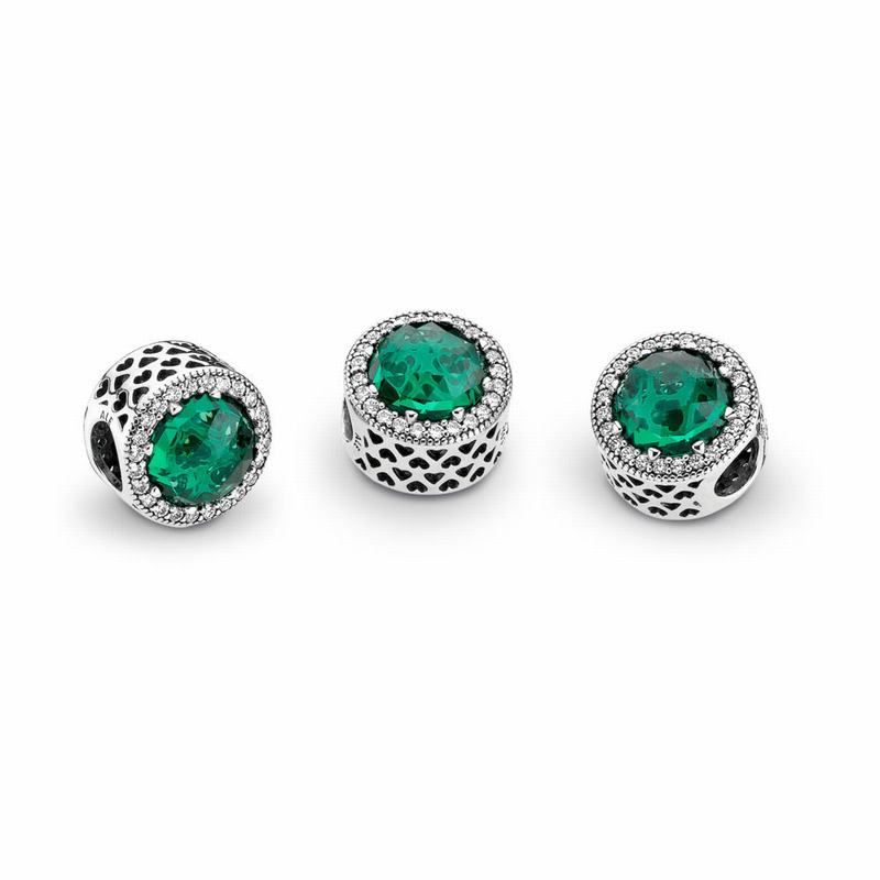 Pandora Radiant Hearts Charm - Sterling Silver/Green/Mixed Stones/Cubic Zirconia - Canada | BE6120QL